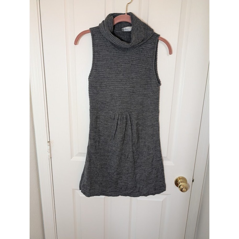 Zara Women's Made in Italy Wool Blend Gray Knit Dress/Tunic Funnel Neck Sz Small